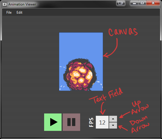 Animation Viewer UI with the relevant elements highlighted.